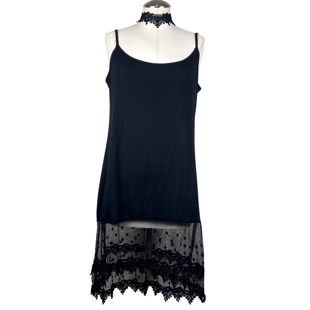 Black Lacy A-Line Whimsigoth Layering Tank Dress Gothic Boho Goth Grunge Sz L